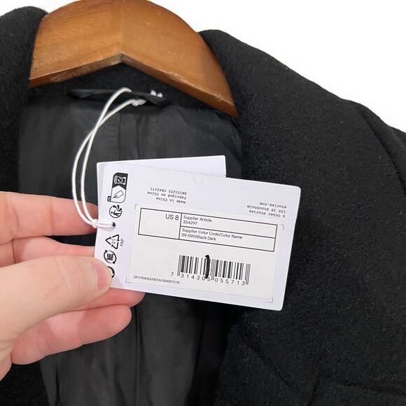 NWT & Other Stories Long Black Double Breasted Pea Coat Size 8 Wool Blend $259 - Picture 7 of 16